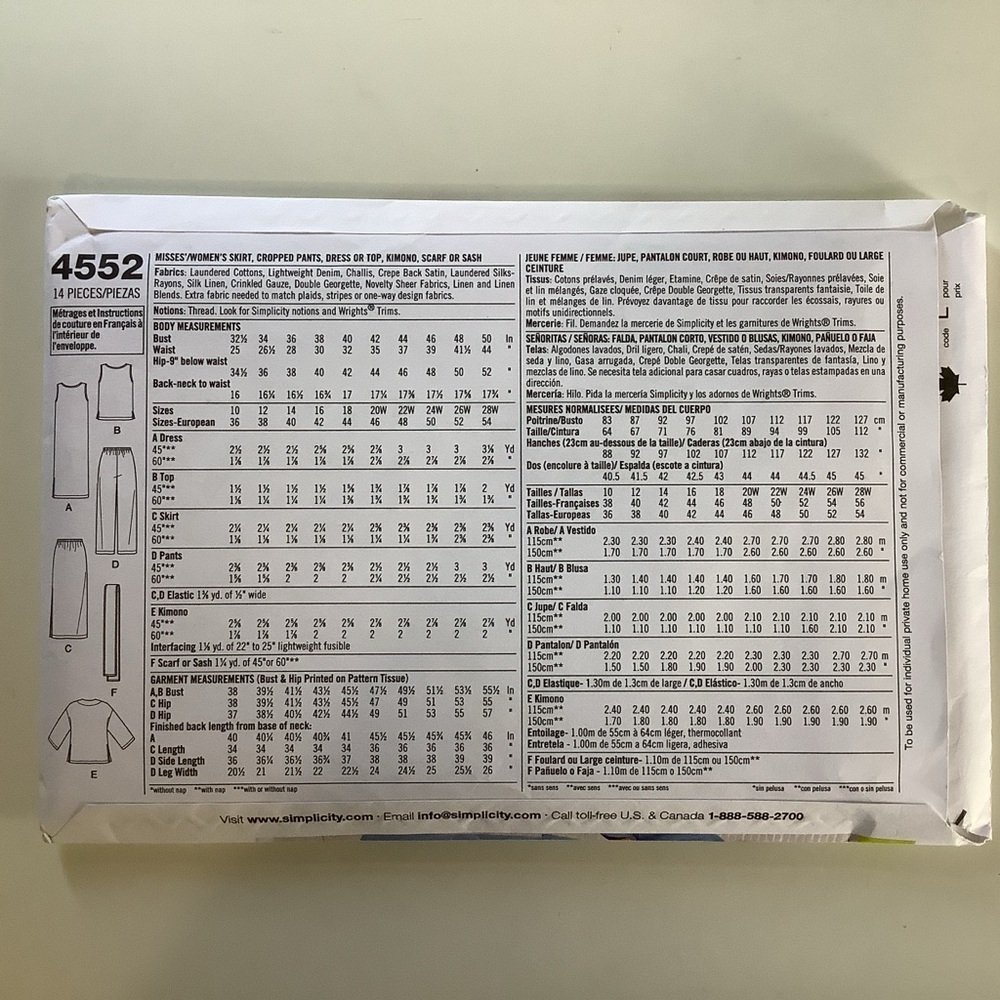 Simplicity 4552 Sewing Pattern - Picture 3 of 4